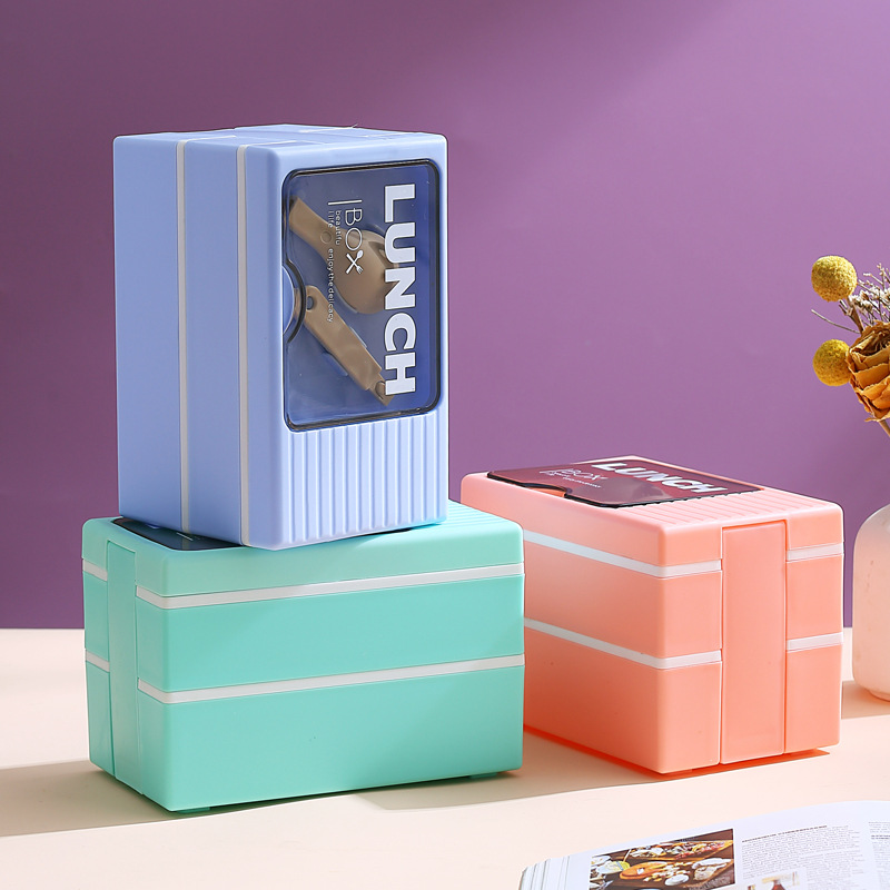 Japanese-style double-layer plastic lunch box, office worker lunch box, microwave oven sealed insulated lunch box, portable student lunch box details Picture