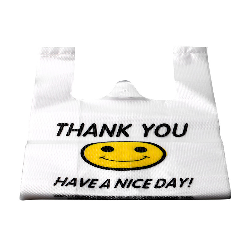 Disposable smiling face bags, plastic bags, transparent food convenience bags, hand-held takeout supermarket plastic bags, white packing bags Item Picture