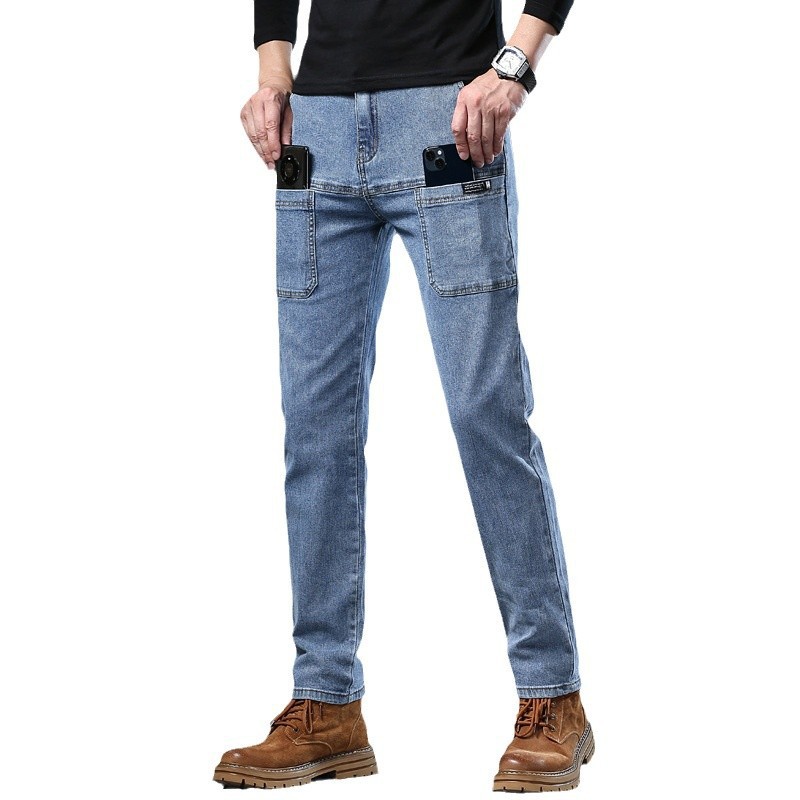 الجينز الترفيهي ذو البنطال ذو البنطال السميك، ذو الجيب الأحمر ذو الجيب المتعدد Item Picture