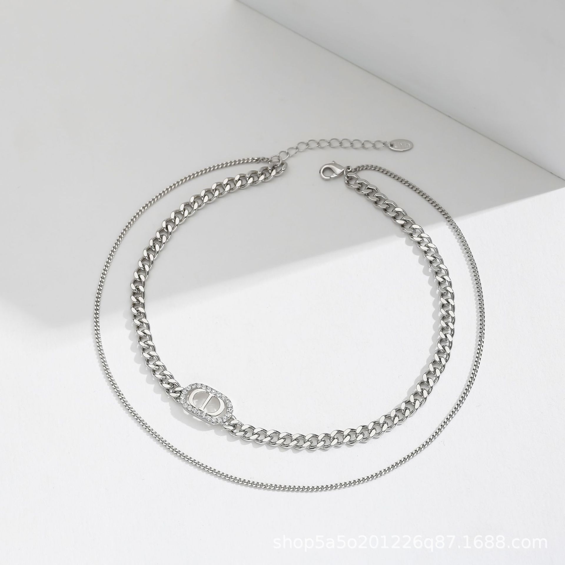 Beautiful silver jewelry custom processing to map to sample alloy micro-inlaid double personality fashion senior medieval zircon necklace Item Picture