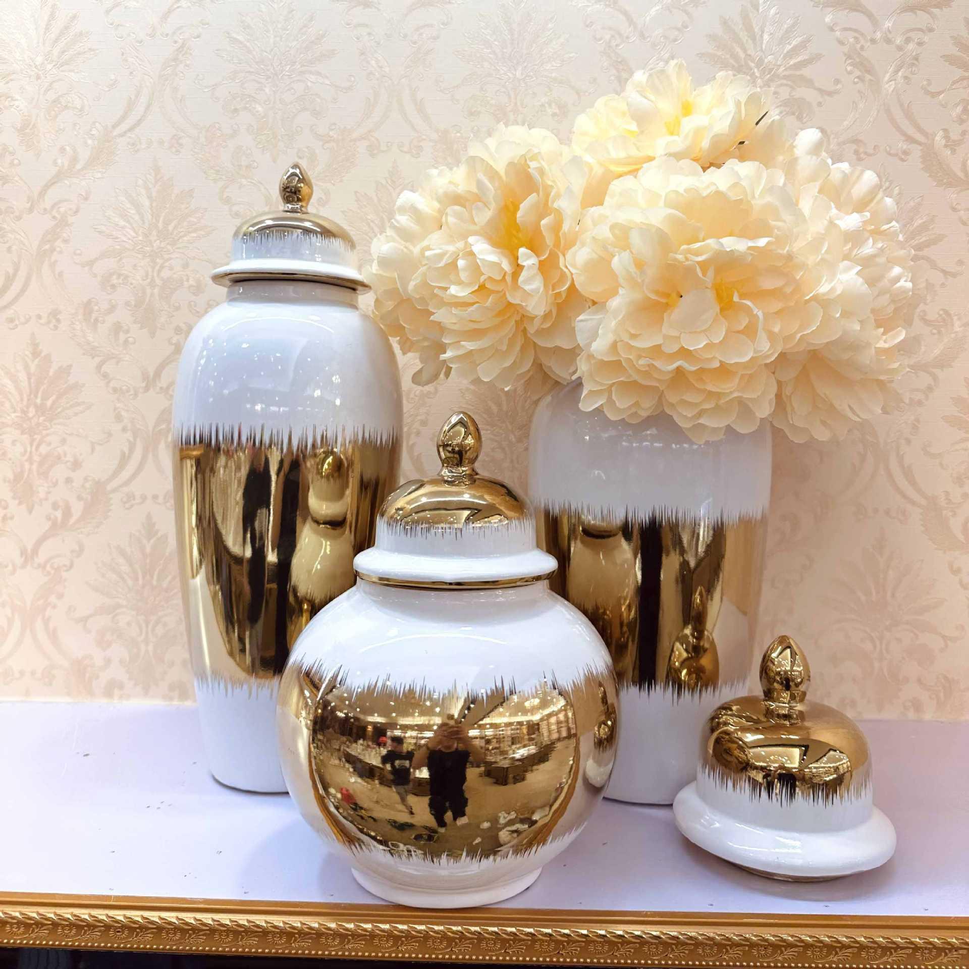 General can vase decoration light luxury process model room export European plated gold ceramic soft decoration porch decoration watermelon pattern gold-plated ceramic vase Item Picture