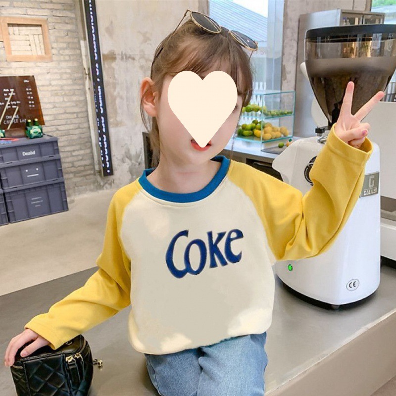 2023 autumn Korean version pure cotton long-sleeved T-shirts for boys and girls, children's base layer shirts, baby patchwork children's clothing tops, fashionable Application Scenario