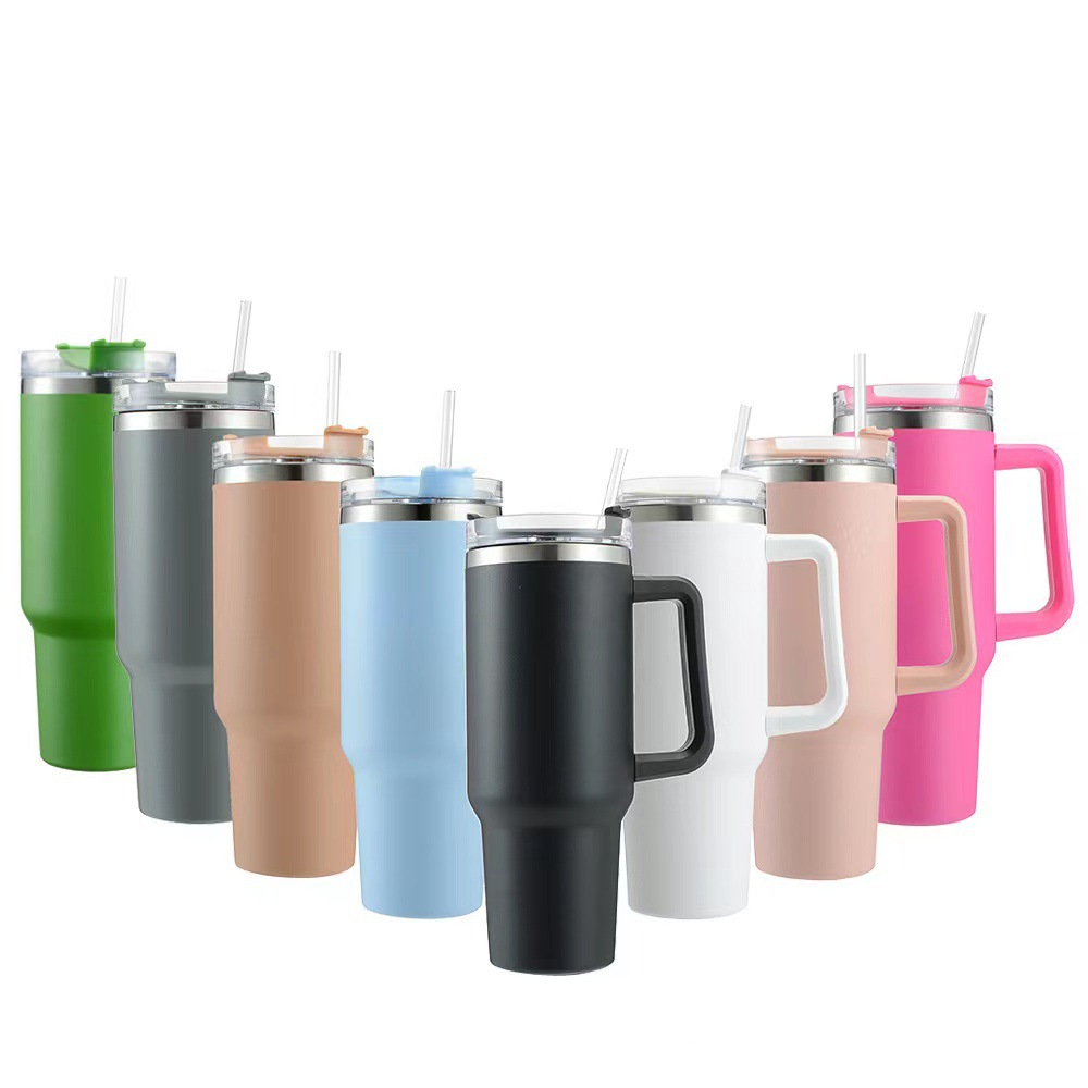 Wholesale 40Oz Ice Bar Car Cup With Handle 304 Stainless Steel Thermos Cup With Straw Car Cup details Picture