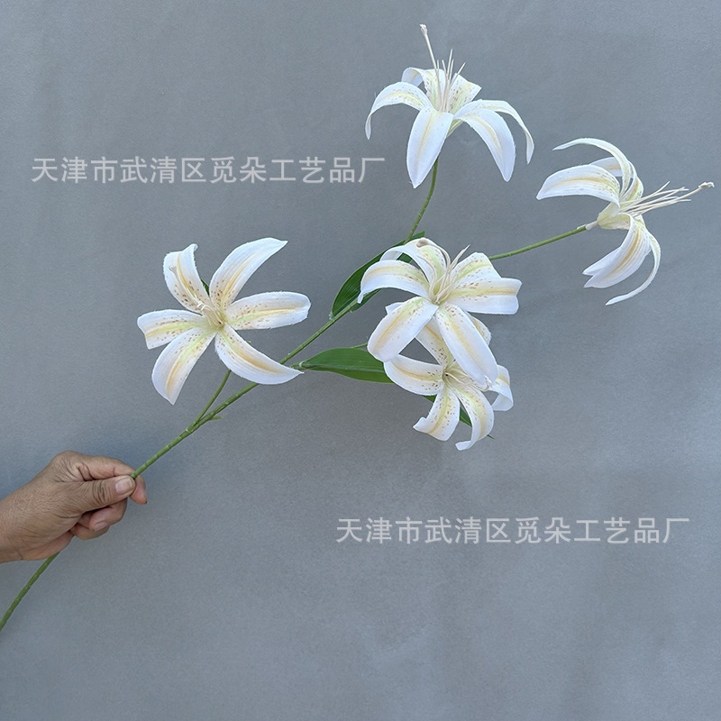 2025年新款5头3d打印花金百合仿真花结婚酒店布景装饰花艺百合花详情11