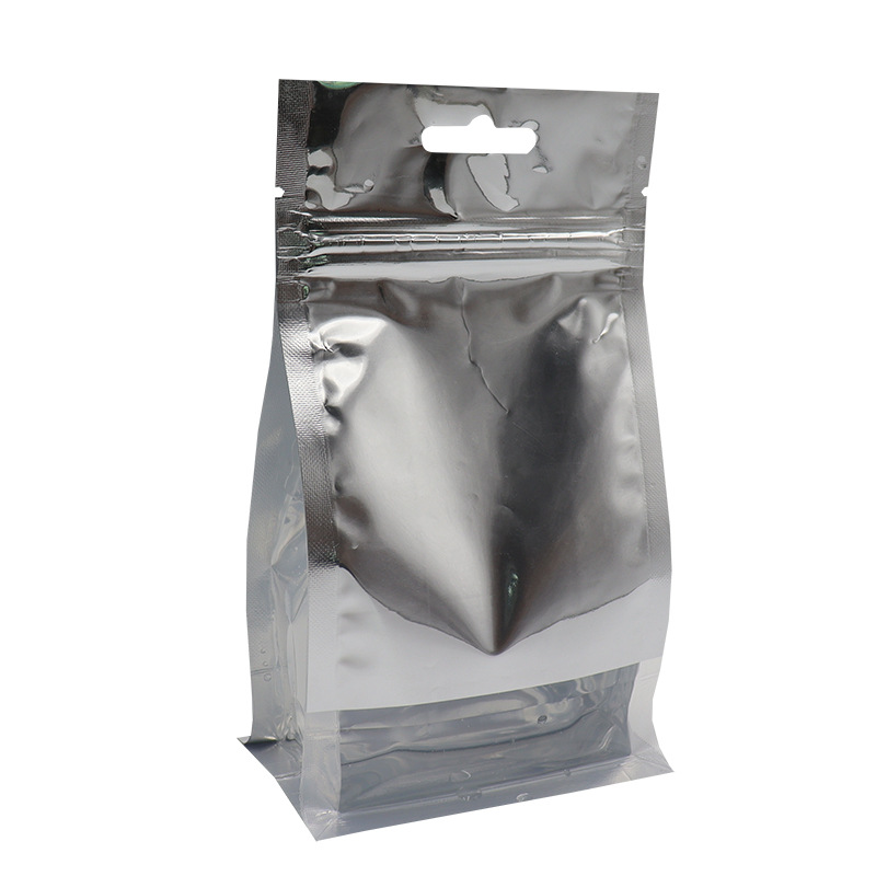 Customized eight-sided sealed yin-yang aluminum-coated self-standing and self-sealing bag with waterproof sealing for nuts and roasted nuts, windowed three-dimensional bone-reinforced bag details Picture