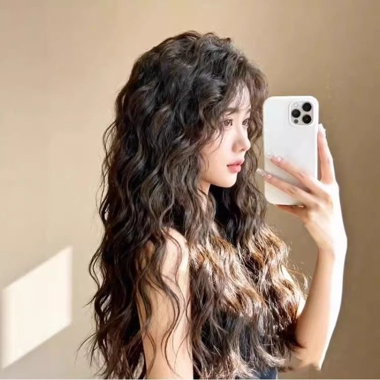 科尼假发女韩系羊毛卷刘海长卷发冷棕色蛋蛋卷日常仿真人发整 details Picture