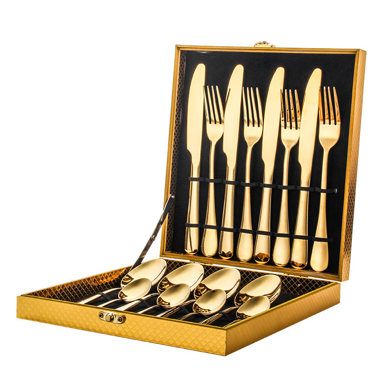 A 16-piece set of stainless steel knives, forks and spoons Item Picture
