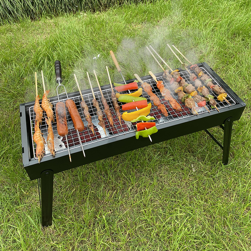 The popular drawer-type carbon trough outdoor folding barbecue grill with side suction and charcoal for multi-person BBQ details Picture