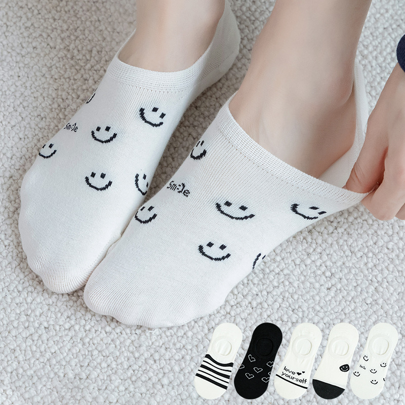 Black And White Invisible Women's Socks Personality Ins Wind Boat Socks Fashion Trend All Match Women's Invisible Socks Wholesale