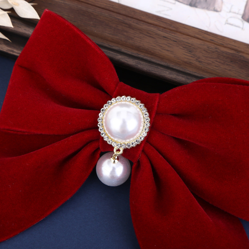 Red Velvet Bow Tiara Bride Engagement Wedding Hair Accessories Toasts Vintage Style Hair Clip Accessories Specification drawing