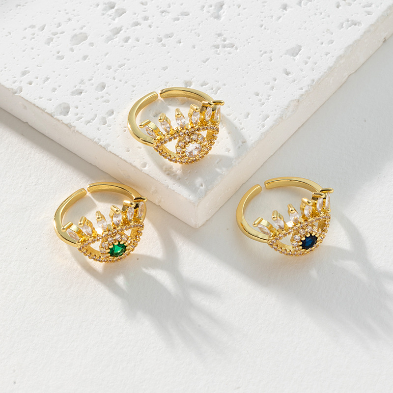 欧美创意微镶铜微镶马眼锆石彩色恶魔之眼简约时尚个性戒指女指环