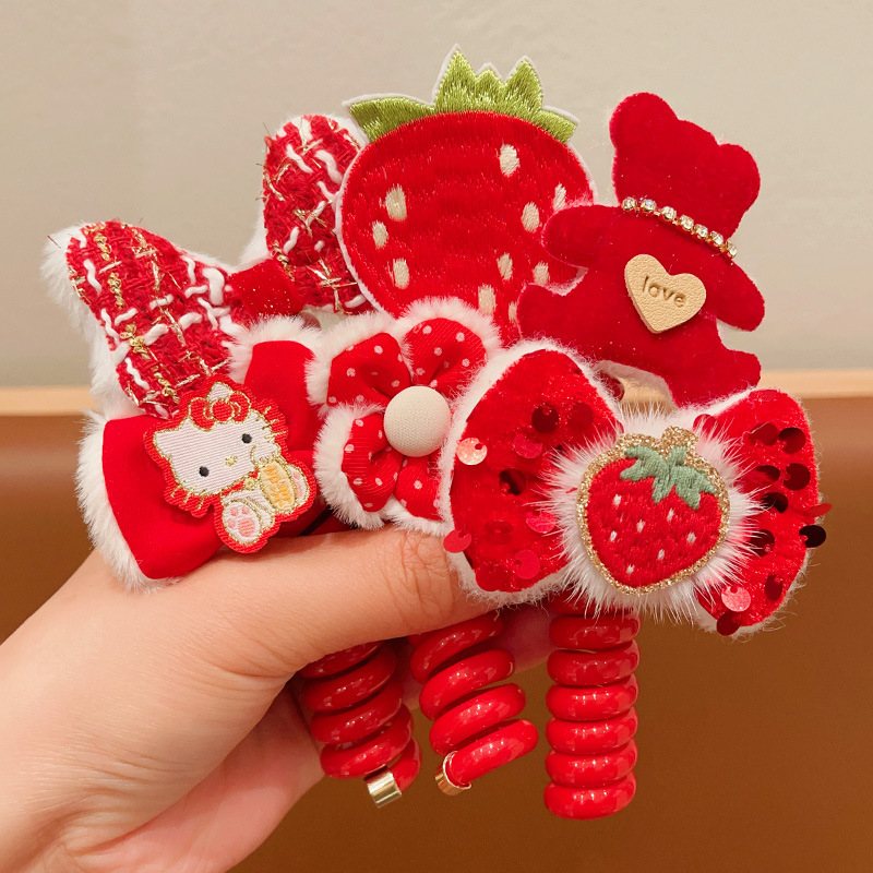 New New Year hair accessories, children's telephone line hair ties, girls' festive flower hair bands, non-damaging hair ties, baby headwear Specification image