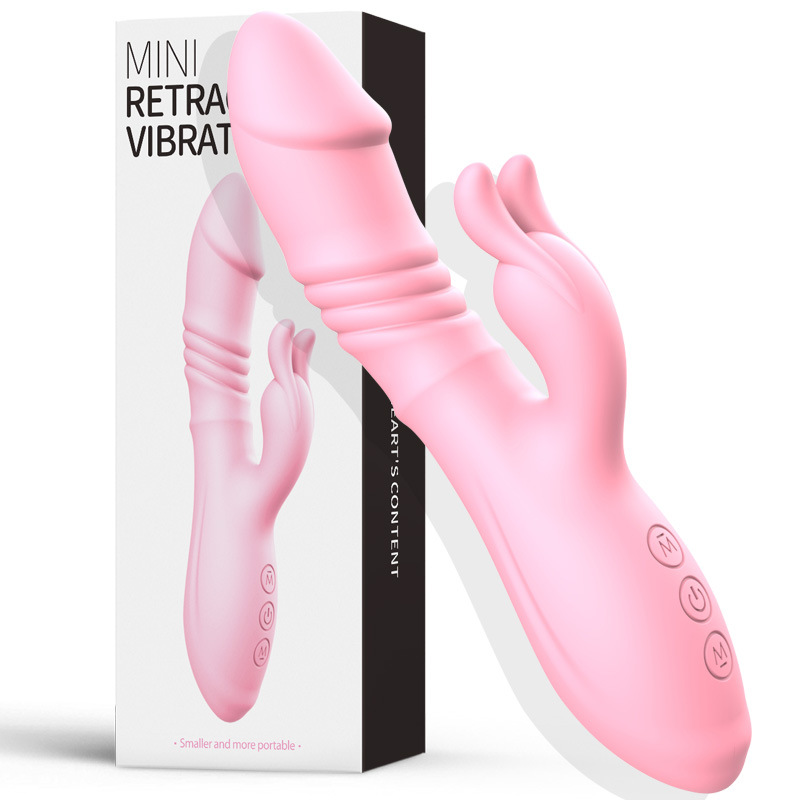 Mini silicone magnetic charging telescopic stick, female masturbation dual vibration massage sex toy for export