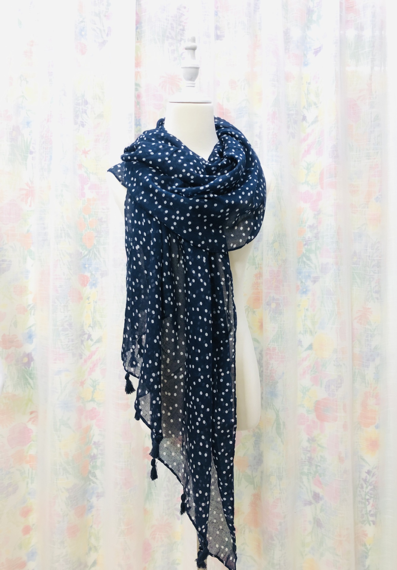 Spring And Autumn Warm Polka Dot Spot Ladies Red Navy Blue Polka Dot Long Scarf Now Fashion Scarf Beach Towel Specification drawing