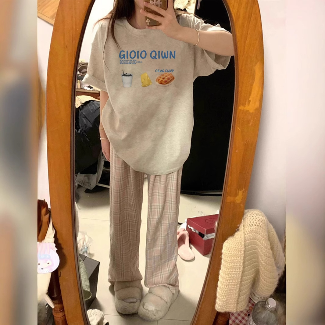 设计感小众纯棉灰色短袖t恤女夏2025新款大码宽松慵懒风半袖上衣