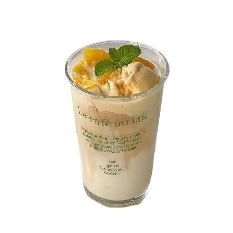 350ml glass cup, milk cup, high appearance level, ins style transparent cup, office household water cup with letter cup Item Picture