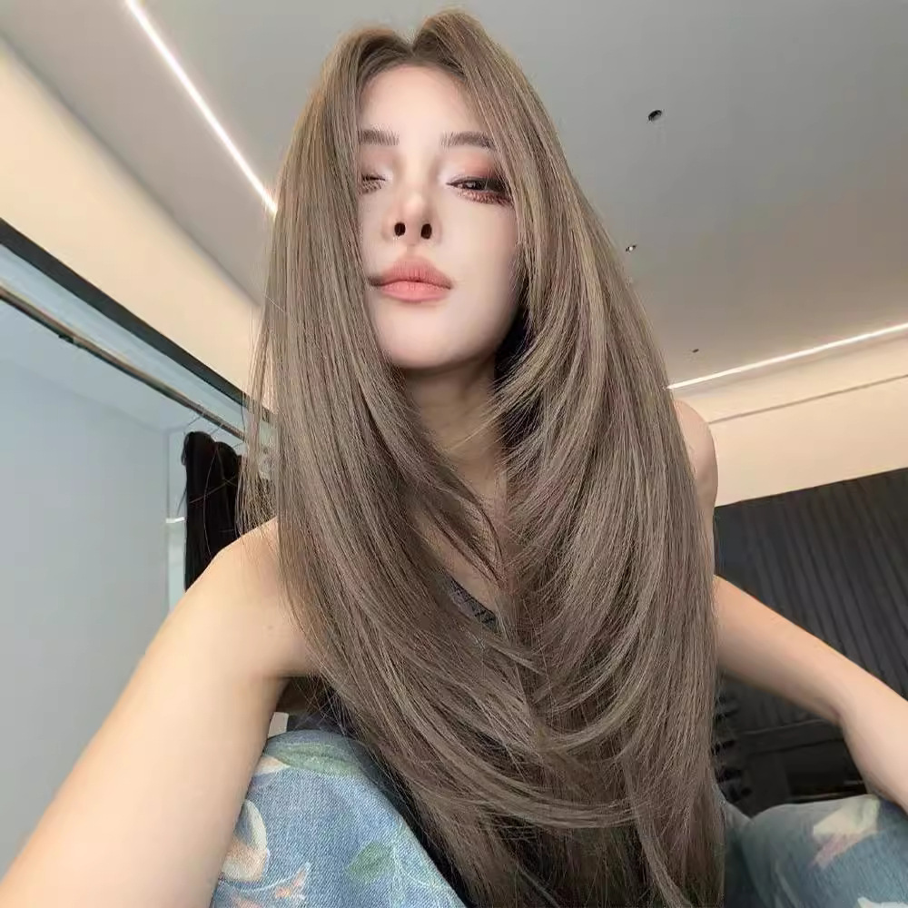 A high-level lace wig for the forehead, a hazelnut grey zongzi mid-parted long hair with natural simulation, and a full wig Specification image