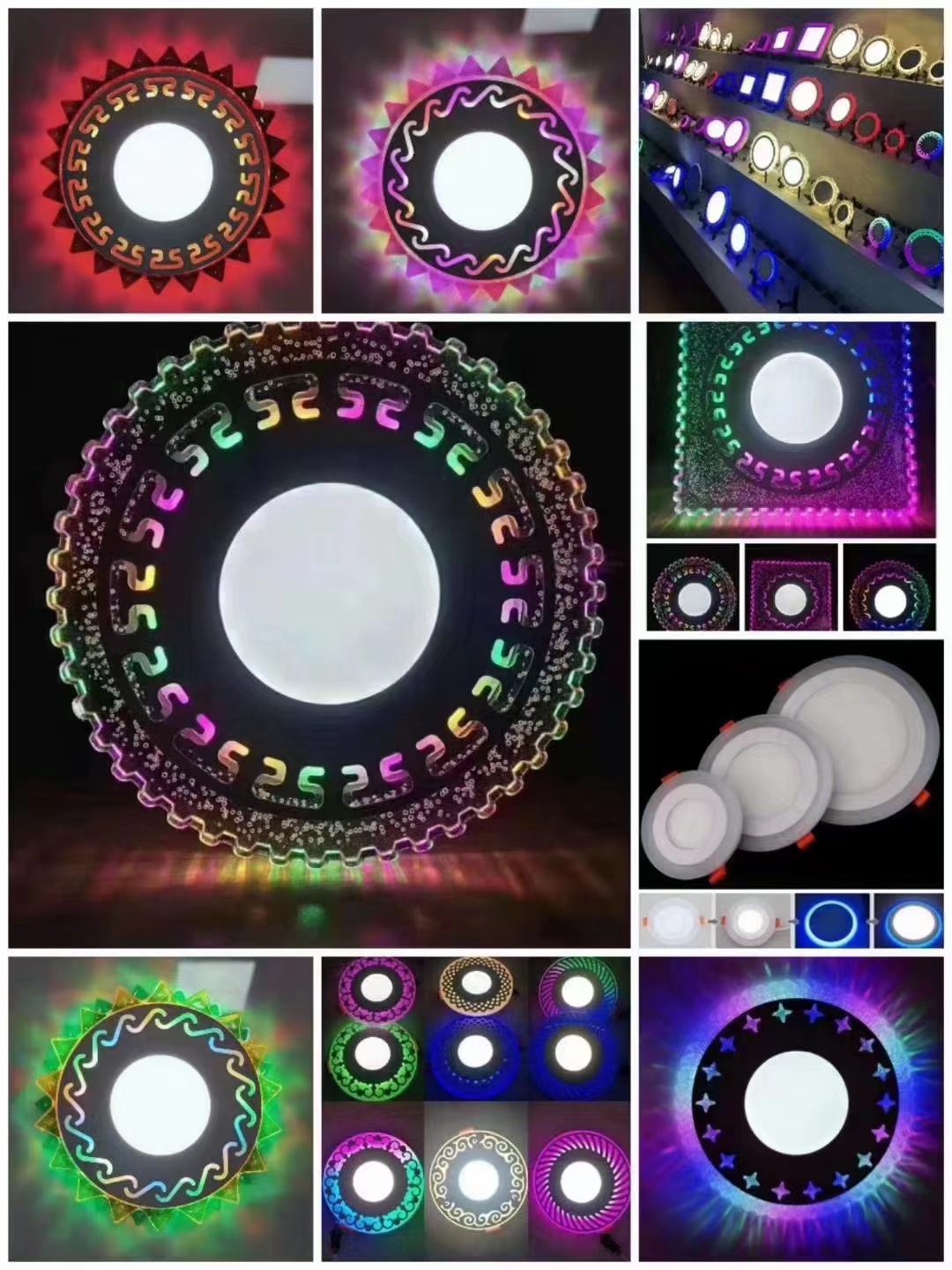 工厂直供LED双色嵌入式暗装明装圆形方形三色薄面板灯RGB带遥控器详情图5