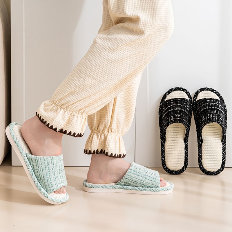 Zapatillas de algodón de lino de verano zapatillas de lino de día zapatillas de mujer nuevas pequeñas fragancias para el hogar todas las estaciones mudo hogar antideslizante zapatillas Specification image