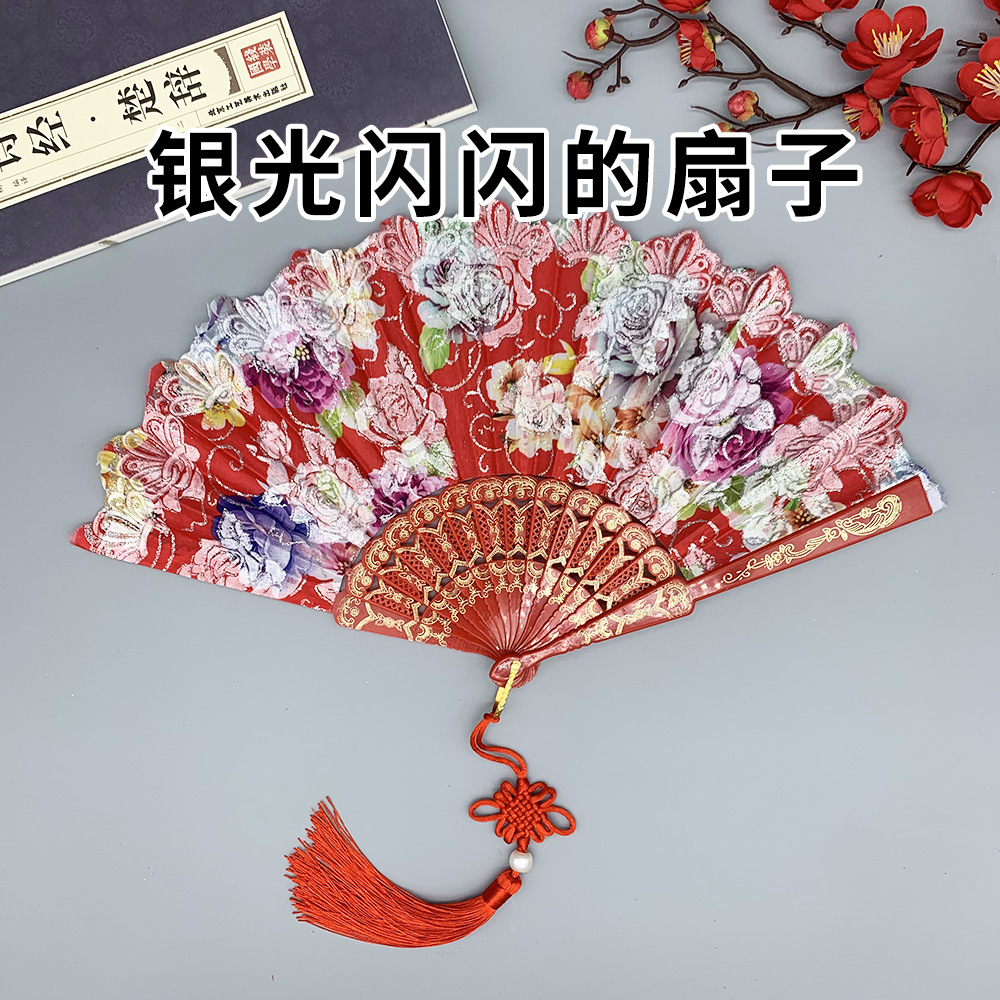 烫金玫瑰中国风扇古风折叠批发扇子折扇厂家