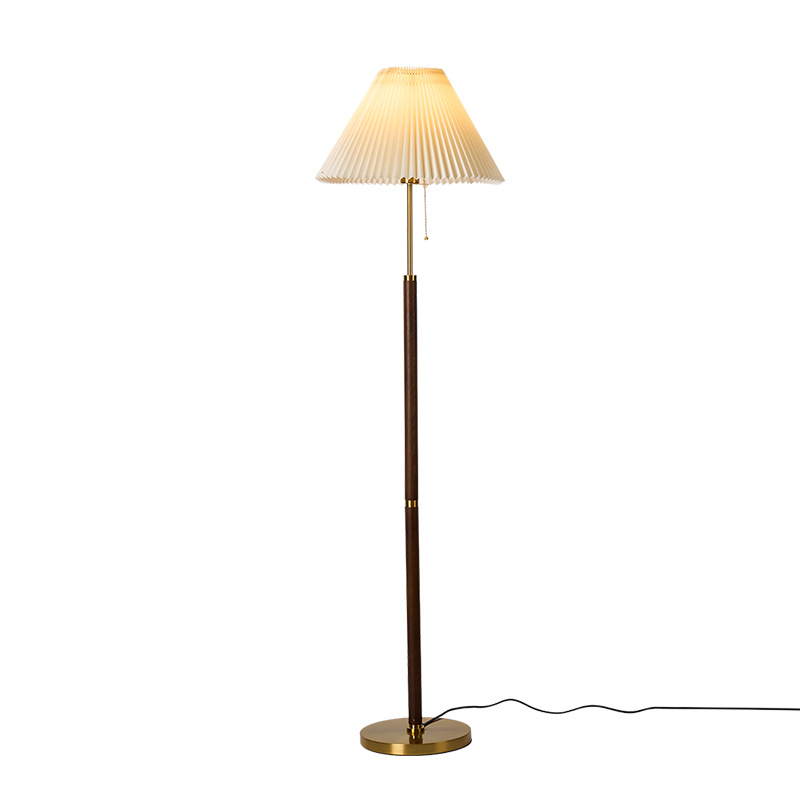 Beautifully Lit Bedroom with American Pleated Floor Lamp