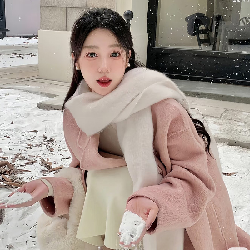 Kain blue Scarf Women's winter Korean style versatile thickened solid color shawl mohair high-end warm scarf Specification image