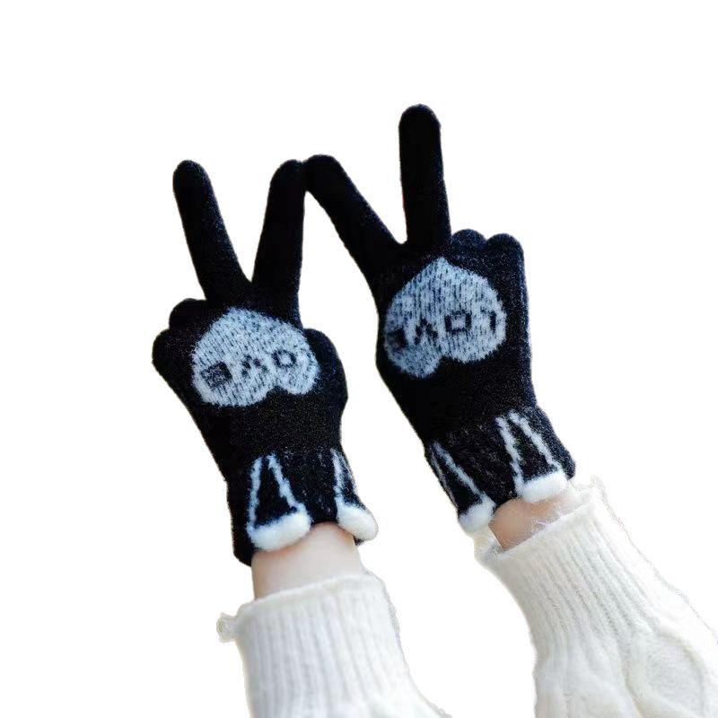 Autumn and winter gloves: Cute rabbit ears for girls, touch screen knitted warm student touch screen cold-proof fleece gloves Item Picture