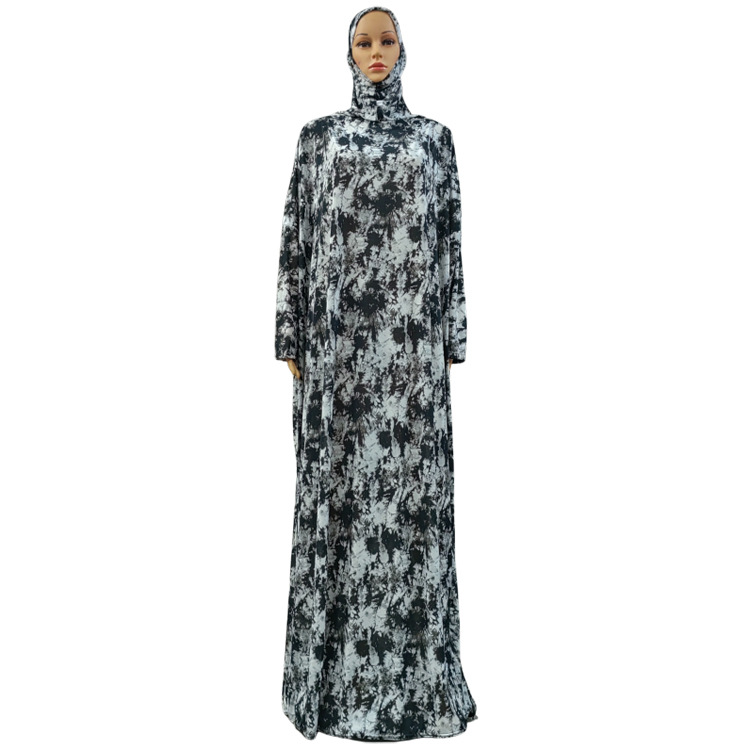 Vintage Tie-Dye Print Dubai Ethnic Style Worship Dress One-Piece Hooded Dress