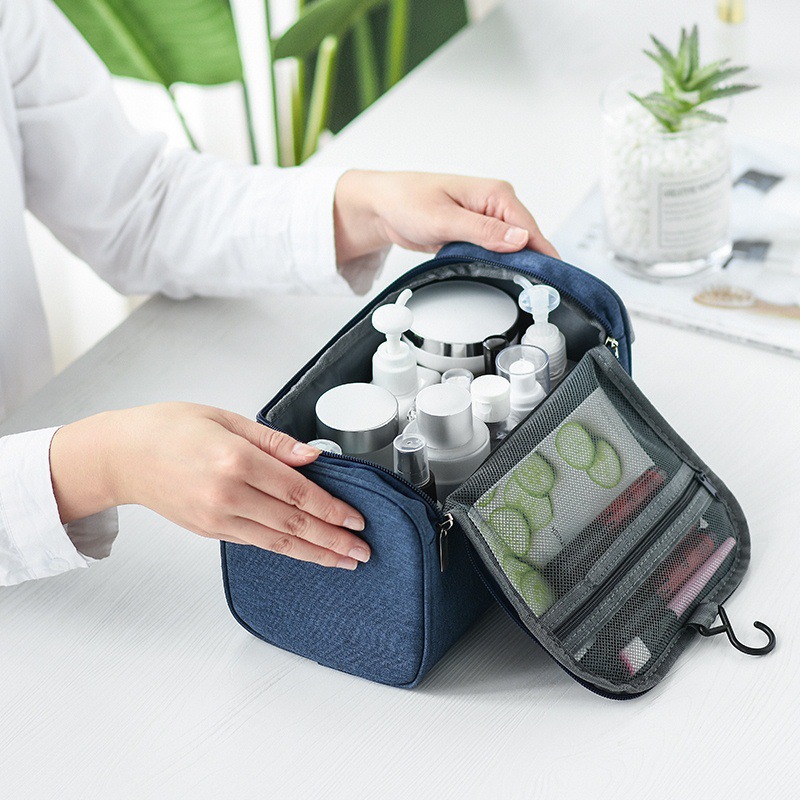 Men hook up their toiletry bags