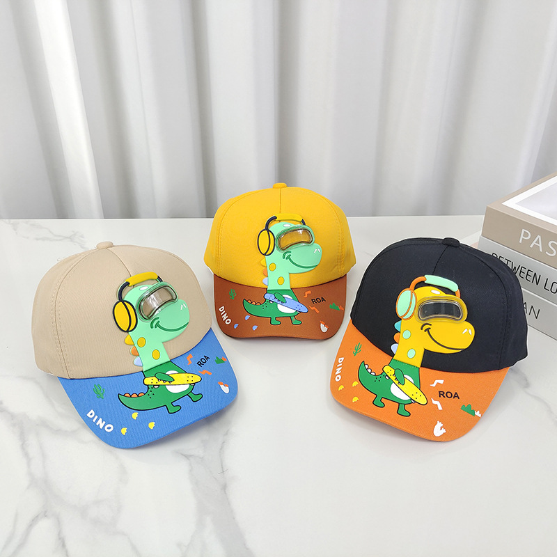 Children's Baseball Cap Boy's Cap Children's Visor Cartoon Earphones Dinosaur Print Color Matching Baseball Cap Spring Outing Children's Sun Protection Hat Children's Hat Specification drawing