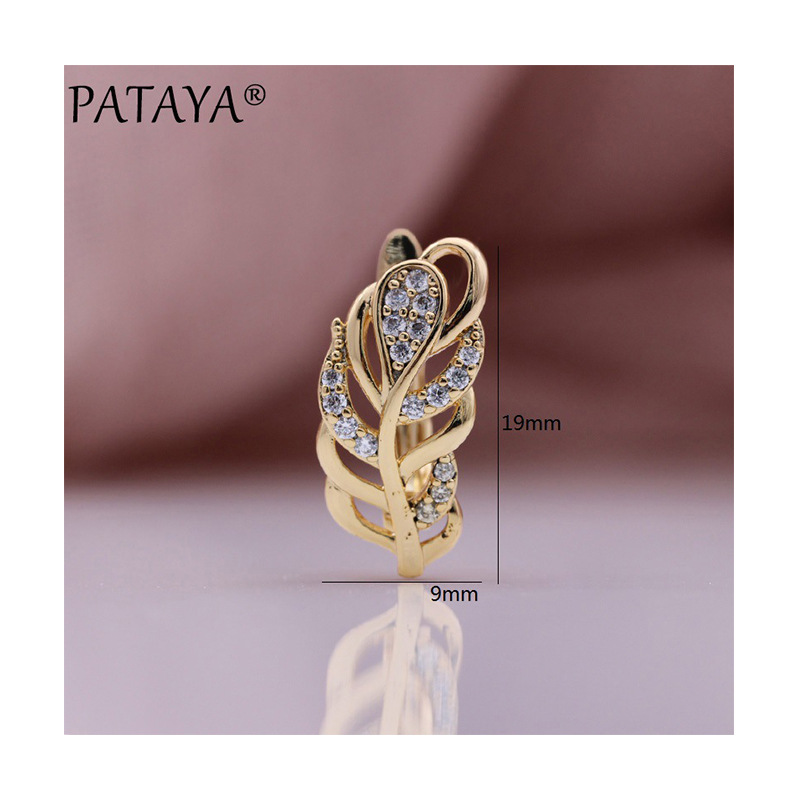 PATAYA585 rose gold electroplated earrings, cross-border direct supply earrings, leaf-shaped micro-inlaid zircon hollow earrings Item Picture