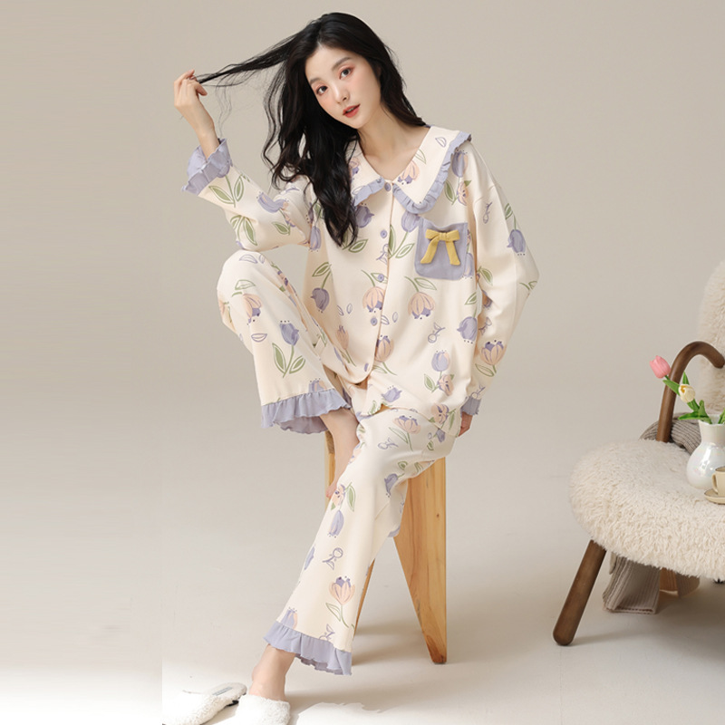 2024 nuevo influencers burst pijama mujer primavera otoño algodón manga larga 100% algodón moda vestido de casa