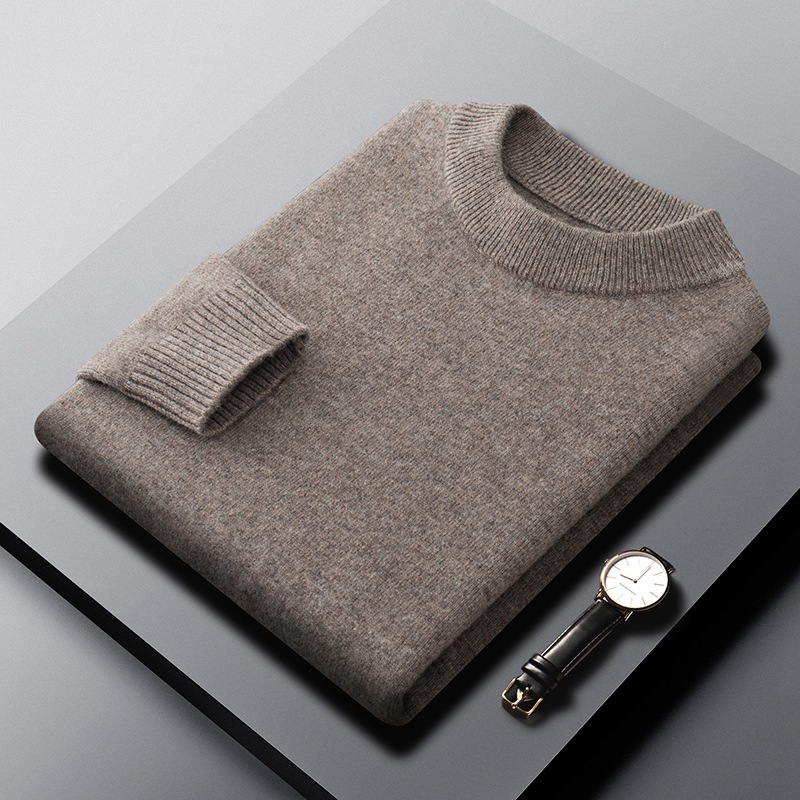 420g pure wool base layer shirt, new autumn and winter men's semi-high neck solid color cashmere sweater, 100% wool sweater for men