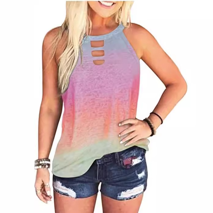 The 2020 summer Amazon bestseller round-neck tie-dyed leopard print vest T-shirt for women details Picture