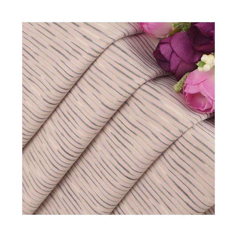 锦纶仿棉间条条纹面料 弹力条纹布料批发 运动透气T恤服装面料白底实物图