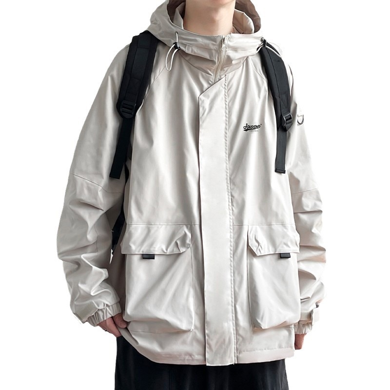 Japanese hooded functional down jacket for men, spring and autumn trendy brand loose and plus-size casual workwear jacket for spring Item Picture