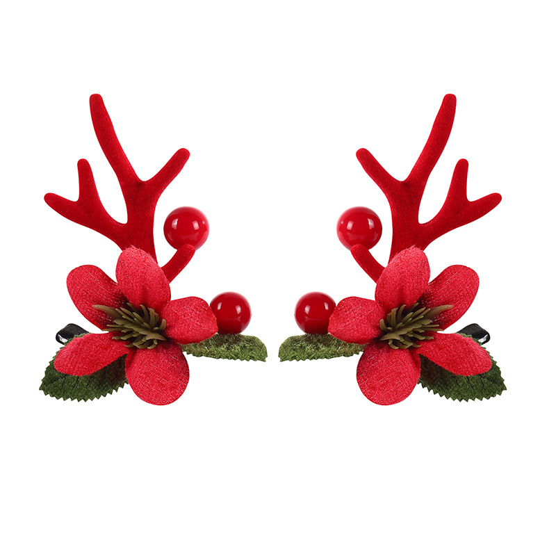 Christmas hairpins, Christmas atmosphere, antler berry hairpins, cute cartoon Santa Claus, elk antler hairpins Application Scenario