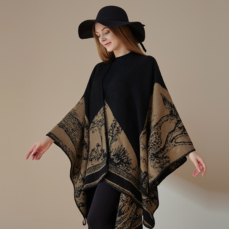 Simple Niche New Shawl With Female Thickened Shawl Summer Senior Sense Cloak Dark Double-Sided Warm Scarf details Picture