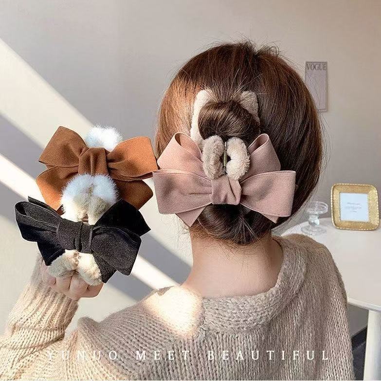 Bow-shaped plush hairpin for women's back head autumn and winter new large shark hairpin for updo and elegant hairpin accessory pic 11