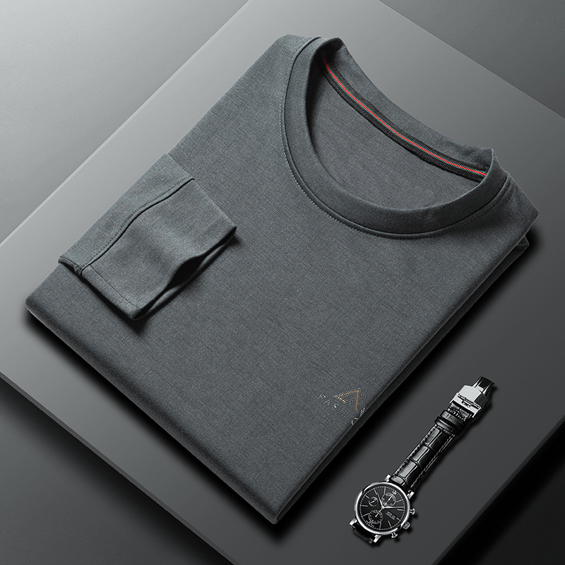 Spring and autumn men's fashion trend round-neck long-sleeved T-shirts, casual young and middle-aged casual diamond-encrusted light luxury sweatshirts, one-piece consignment Specification image