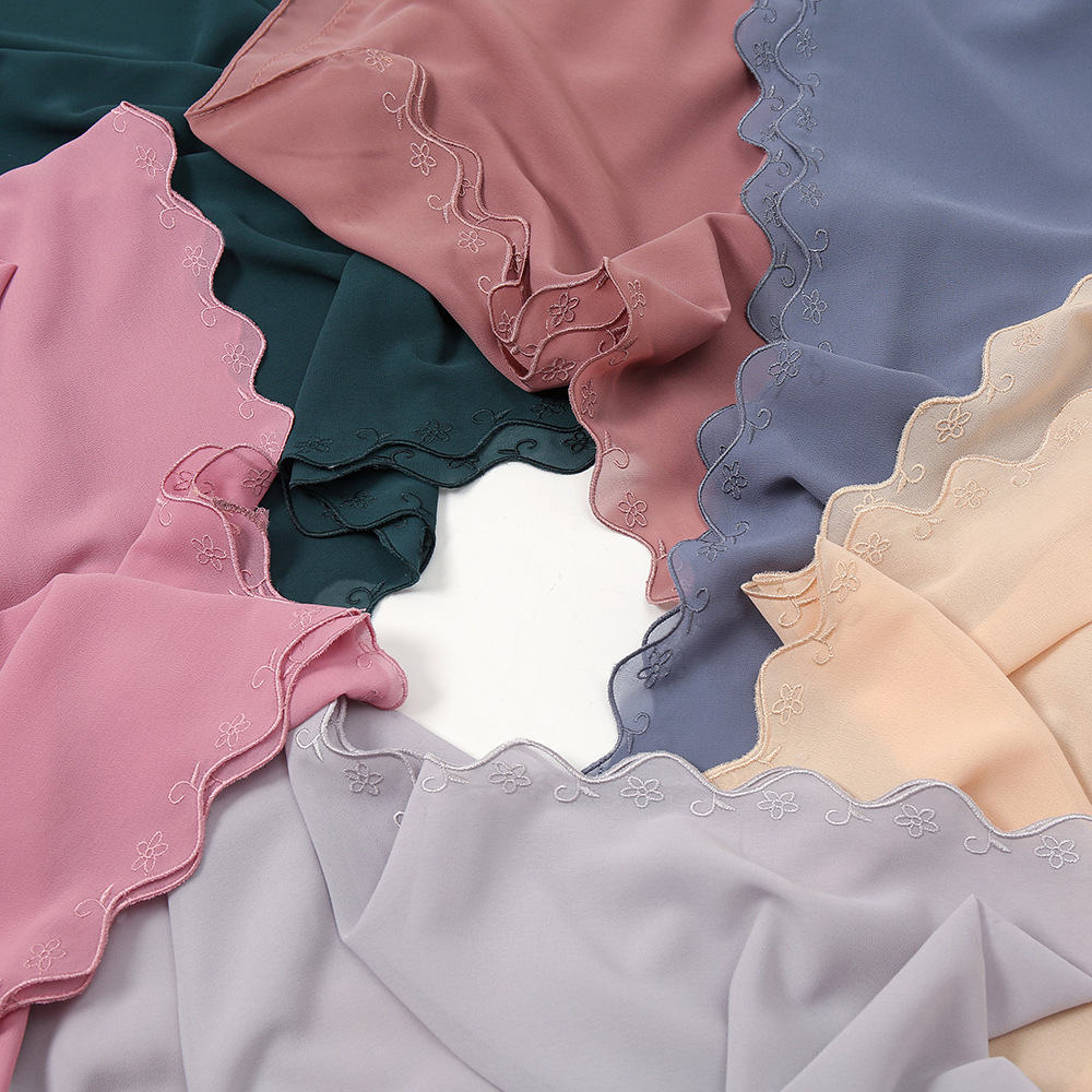 New pearl embroidery lace scarf women's solid color Malaysian Hui veil hijab Specification drawing