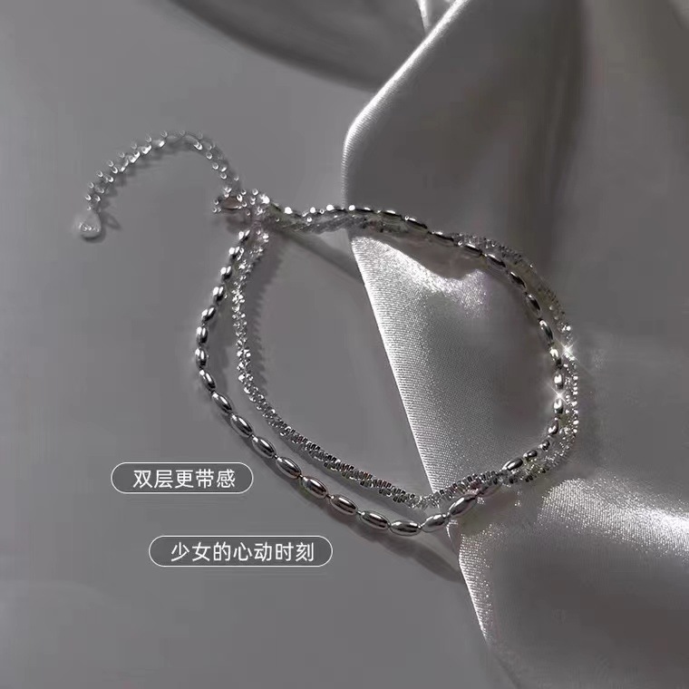 s925 sterling silver double-layer rice grain starry sky ankle chain Women's new trendy, ins, niche, high-end, fashionable and versatile foot accessory