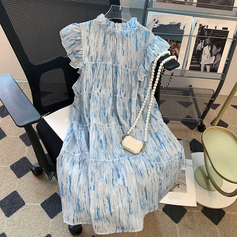 设计感蓝色无袖雪纺连衣裙女夏2023新款温柔气质显瘦裙子图