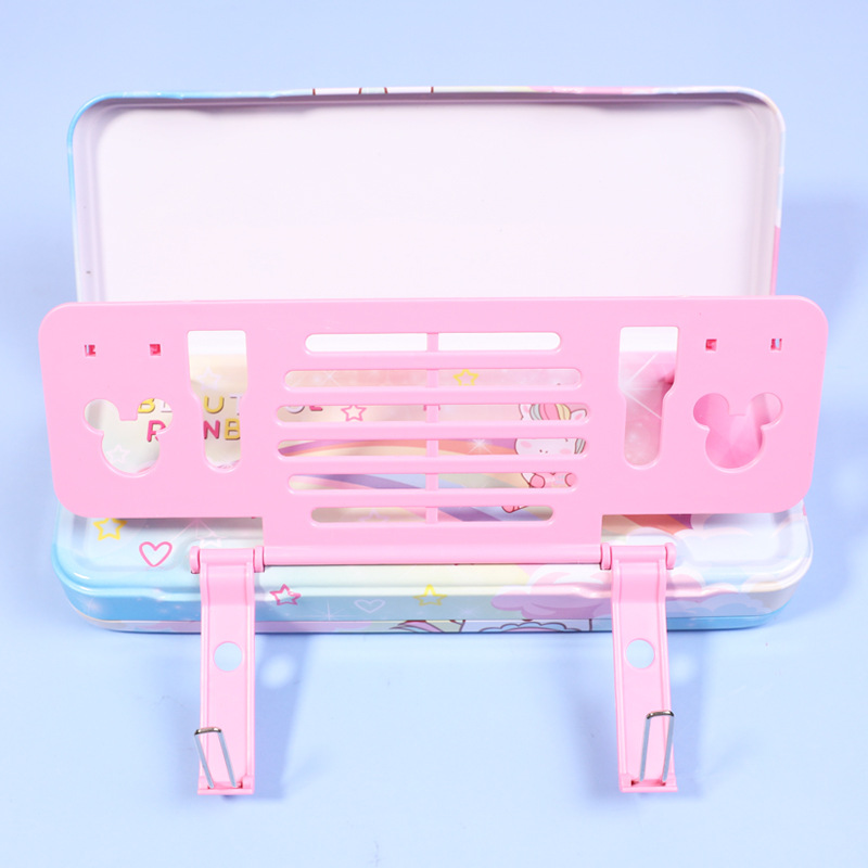 B-579-25 Little Lingjing Cartoon Three-layer large-capacity iron buckle tin pen case, a simple and popular student stationery box and pencil case storage essential Specification image