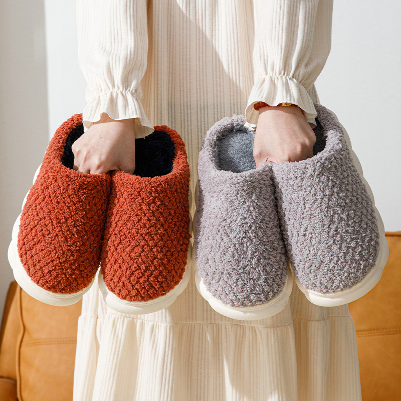踩屎感棉拖鞋女秋冬保暖居家可爱网红毛毛绒厚底包头棉拖鞋男批发