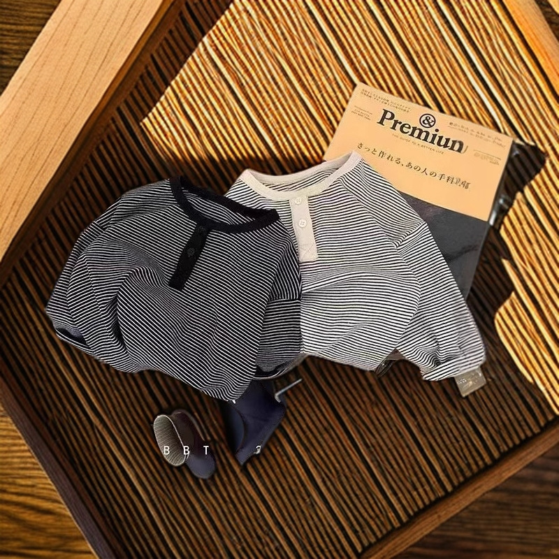 Children's long-sleeved T-shirt, new Korean classic long-sleeved striped girls' base layer, autumn and winter top, children's clothing details Picture