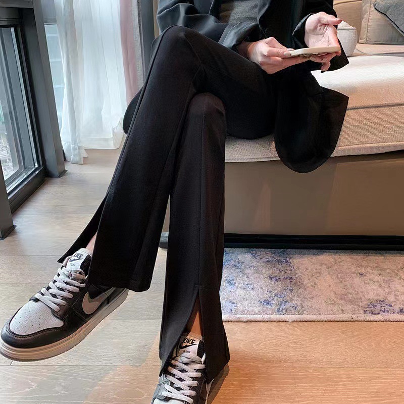 Korean-style straight-leg slimming wide-leg pants for women, black slit slightly flared floor-length pants, high-waisted suit pants, and women's dress pants Application Scenario