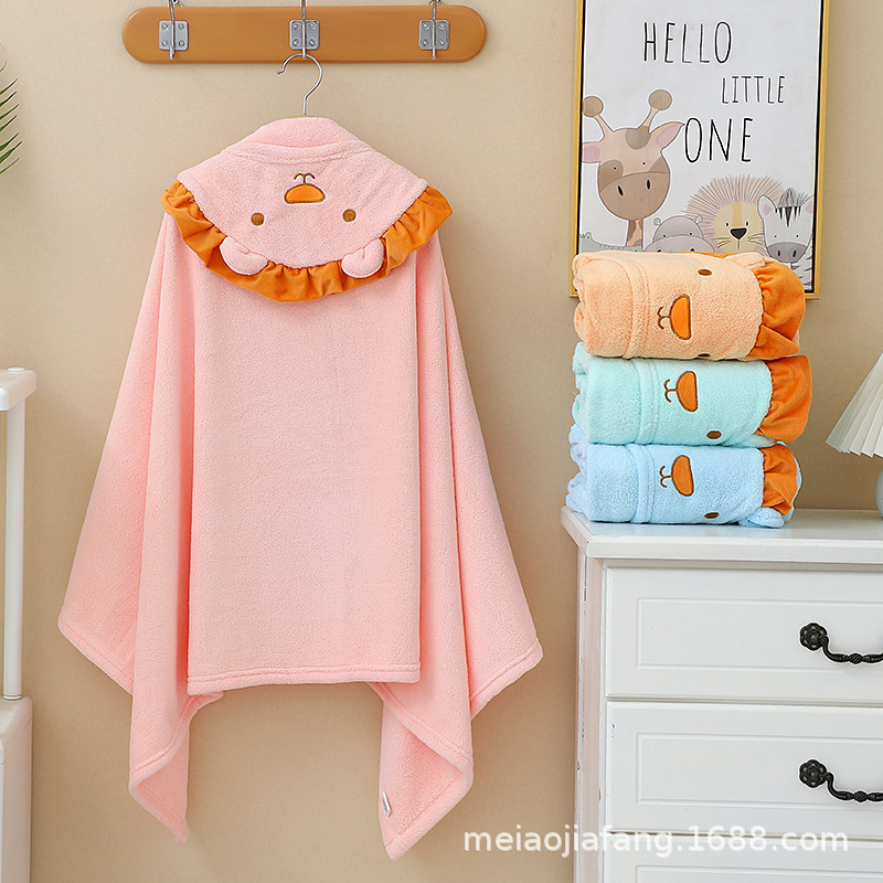 Lion Children's Cape Wholesale Cartoon Doll Coral Velvet Bathrobe Soft Absorbent Hooded Cape Children's Bath Towel details Picture