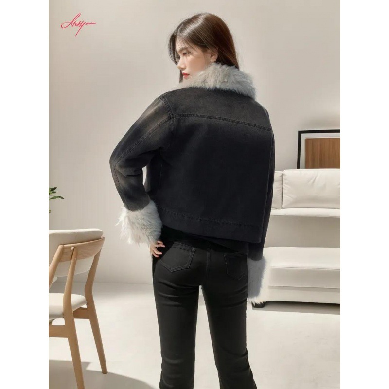 Spice Girl Woolly Stitching Strap Washed To Make Old Denim Jacket Feel Autumn Winter Cotton-Padded Coat Specification drawing