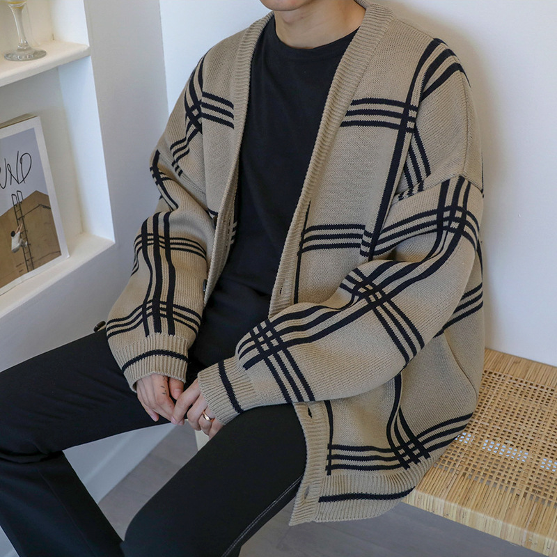 MYQ men's autumn new cardigan knitted sweater, Korean-style trendy and laid-back coat, loose and versatile sweater trend